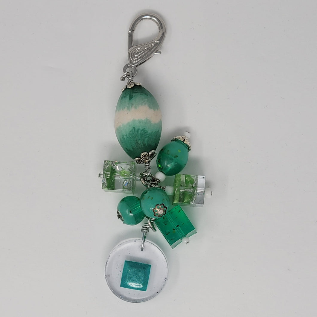 Handmade green beaded purse charm by Bougie Girl Boutique